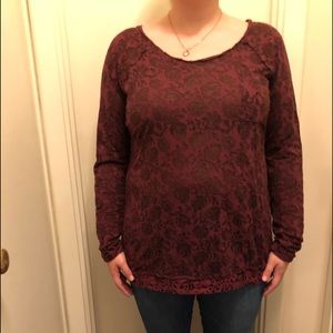 Maroon floral lace long sleeve shirt